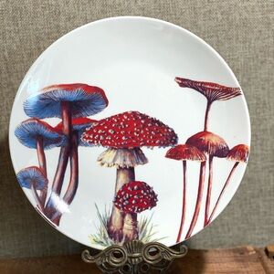 Bluebird & Willow Mushrooms 4 ceramic appetizer plates Woodland Forest decor